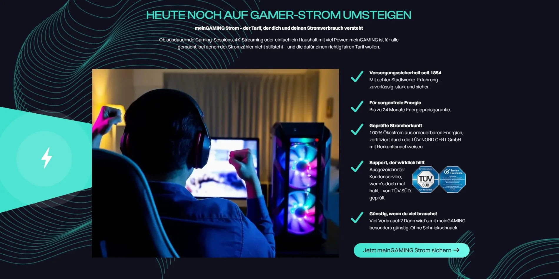 meinGAMING Strom Kampagnenmotiv für Gamer, Haushalte mit hohem Verbrauch und Homeoffice