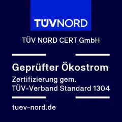 TÜV NORD CERT GmbH – geprüfter Ökostrom, zertifiziert gemäß TÜV-Verband Standard 1304